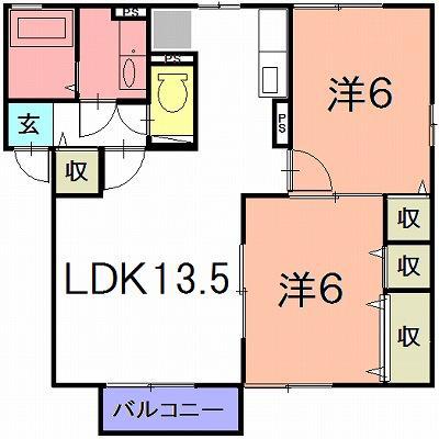 ルミエールB(2LDK/1階)の間取り写真