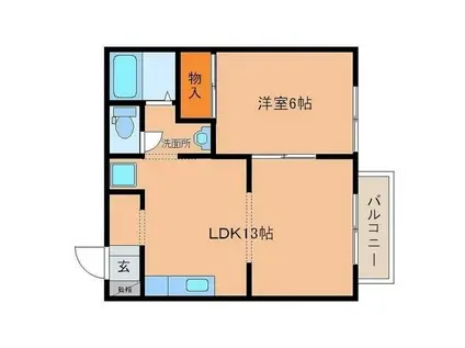 アビタシオンB棟(1LDK/2階)の間取り写真