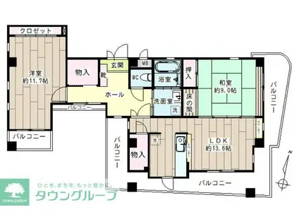 レジェンヌサトウ(2LDK/9階)の間取り写真