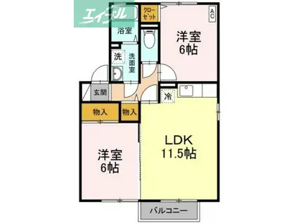ルミエールD棟(2LDK/2階)の間取り写真