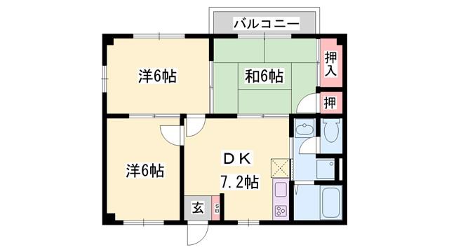 エスポワール田寺(3DK/1階)の間取り写真
