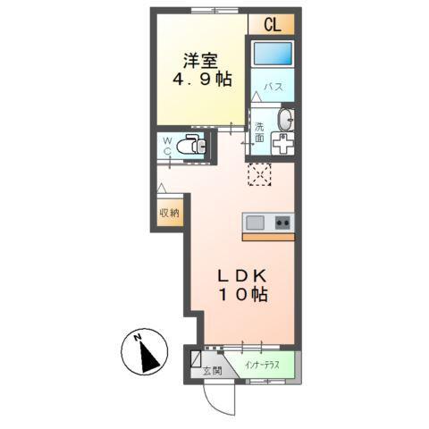 エスペランサ エスピーノ(1LDK/1階)の間取り写真