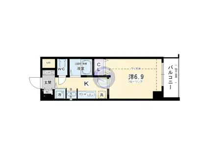 ライジングコート京都西院フロンティアII(1K/4階)の間取り写真