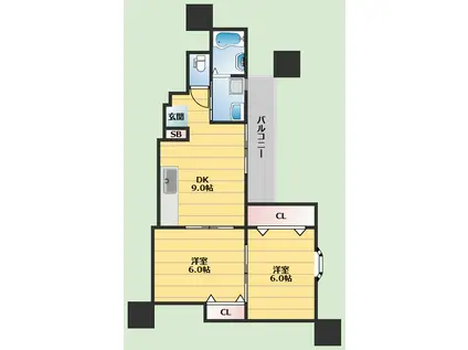 ヴェールアッシュI(2DK/2階)の間取り写真