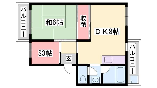 銀の馬車道壱番館(1SDK/2階)の間取り写真