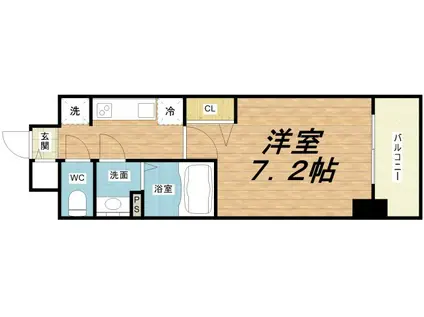 プレサンス大国町ラヴェニール(1K/13階)の間取り写真