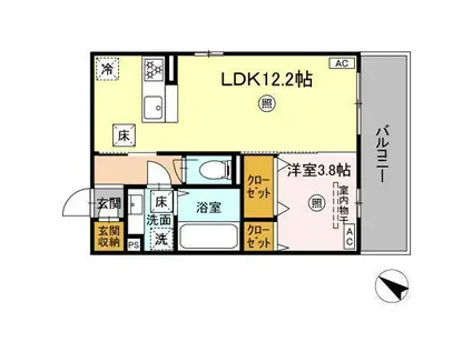 セレブ天草 A棟(1LDK/1階)の間取り写真