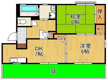 ドミールA(2DK/1階)の間取り写真