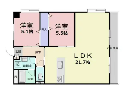 ファーストタウン(2LDK/6階)の間取り写真