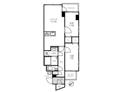 クレヴィア新宿中落合(2LDK/5階)の間取り写真