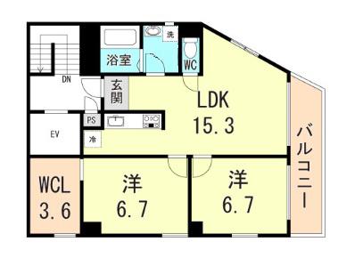 レシア六甲(2LDK/8階)の間取り写真