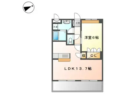 ウエスト HILLS弐番館(1LDK/2階)の間取り写真