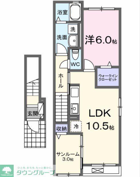 ル.リアンK-1(1LDK/2階)の間取り写真
