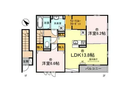 グランヴェールIII(2LDK/2階)の間取り写真