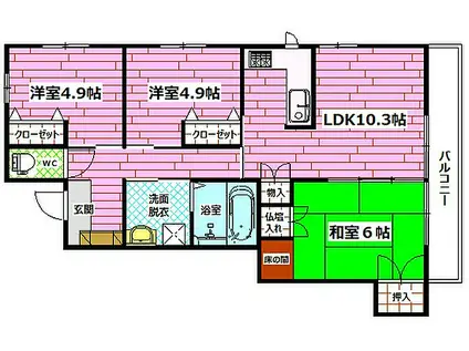 JR可部線 緑井駅 徒歩7分 2階建 築12年(3LDK/2階)の間取り写真