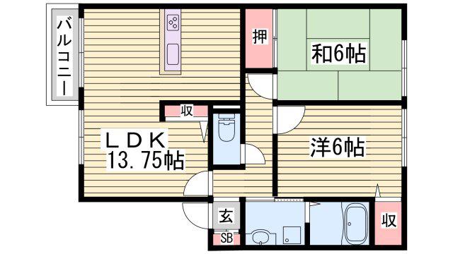 ルミエール御立 B棟(2LDK/2階)の間取り写真