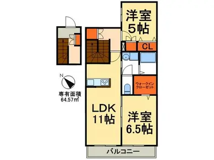 ストラーダ(2LDK/2階)の間取り写真