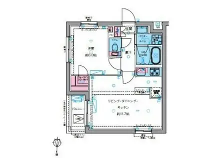 GENOVIA四谷三丁目GREEN VEIL(1LDK/1階)の間取り写真