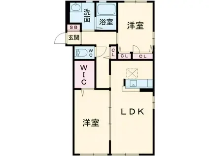 フェリーチェ三川 I(2LDK/1階)の間取り写真