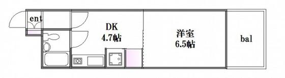 ダイアパレス大手町第Ⅲ(1DK/2階)の間取り写真