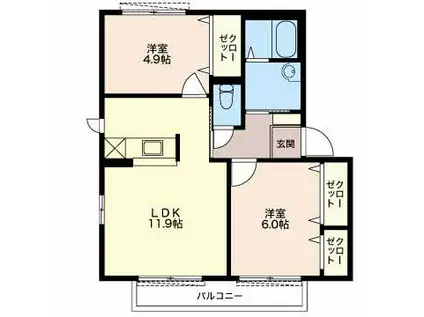 グラシア城西(2LDK/1階)の間取り写真