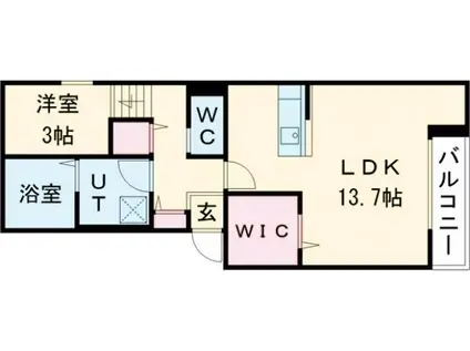 ジャヌー元今泉(1LDK/3階)の間取り写真