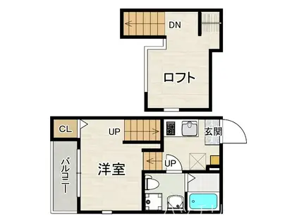 ハーモニーテラス下山門II(1K/1階)の間取り写真