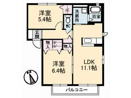 ヴィレッジ中陣 B棟(2LDK/2階)の間取り写真