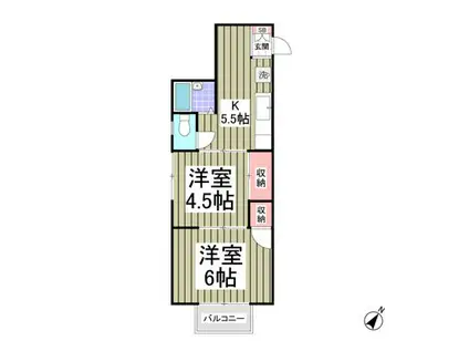 ヒルズ川口A(2K/1階)の間取り写真