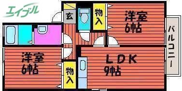 コンフォートD棟(2LDK/2階)の間取り写真