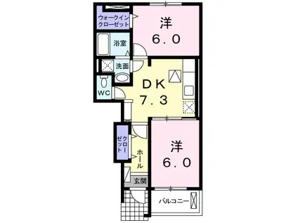 ダンデリオン(2DK/1階)の間取り写真