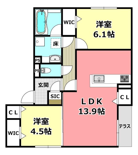 D-RESIDENCE南茨木(2LDK/1階)の間取り写真