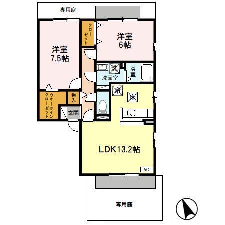 ファミール寿(2LDK/1階)の間取り写真