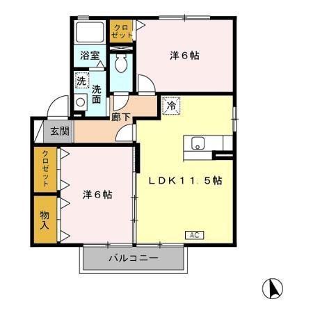 ナチュール北 A棟(2LDK/2階)の間取り写真