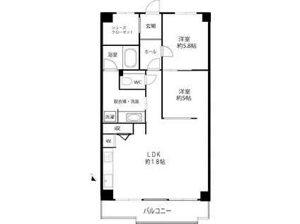 小阪パークハイツ弐号棟(2LDK/5階)の間取り写真