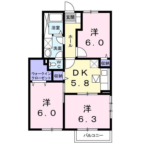 セントポーリアくすみC(3K/1階)の間取り写真