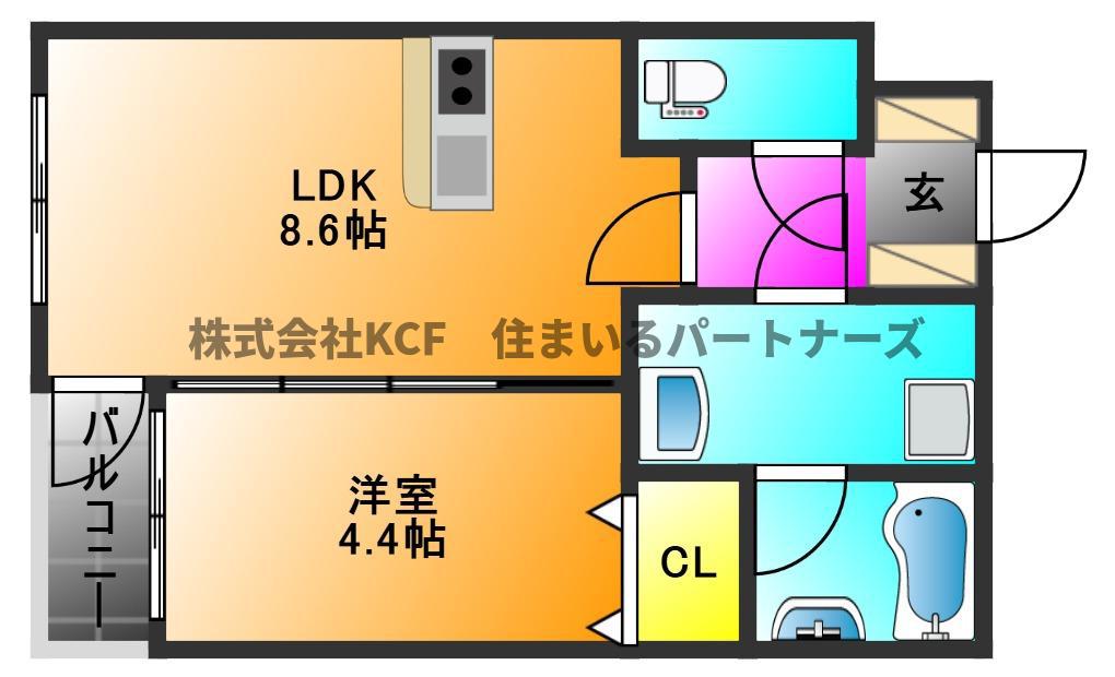 GLANZ 六ツ門(1LDK/1階)の間取り写真