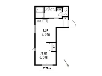 フルセイル矢部(1LDK/1階)の間取り写真