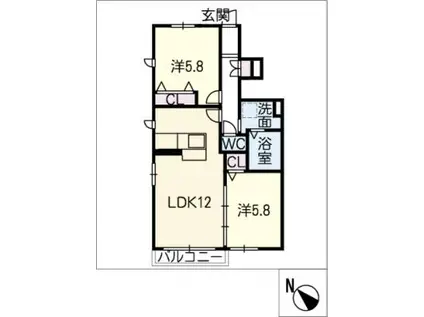 ARC ANGE(2LDK/1階)の間取り写真
