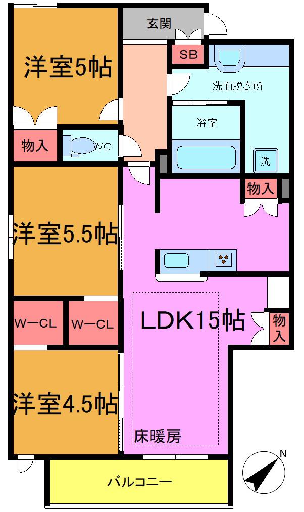 ウエスト・ノワール(3LDK/2階)の間取り写真