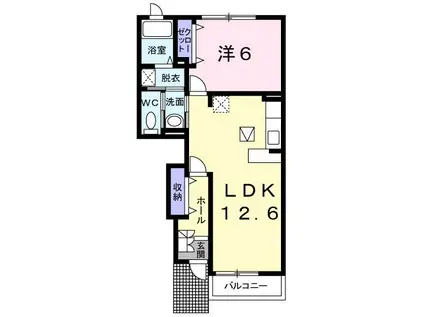 COMFORT北山(1LDK/1階)の間取り写真
