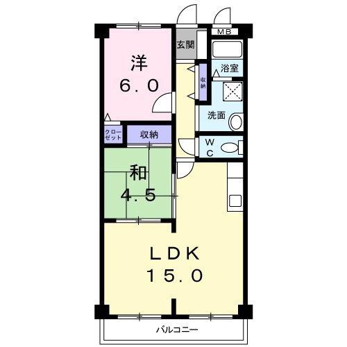 フィネス香西(2LDK/2階)の間取り写真