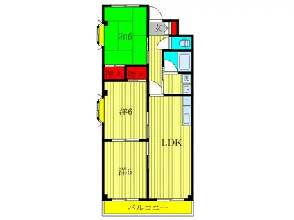 ウイングス長谷川(3LDK/2階)の間取り写真
