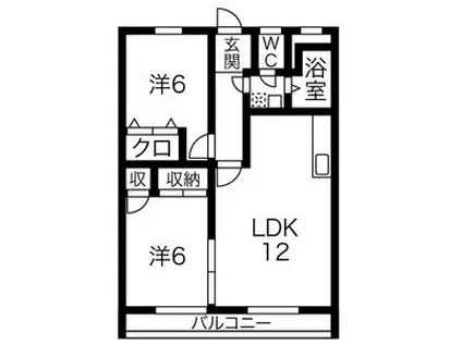 西一社第2団地101棟(2LDK/12階)の間取り写真