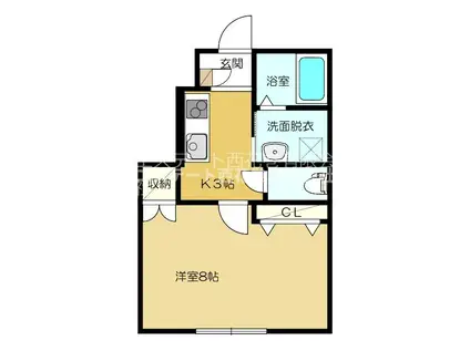 チュテレールB(1K/1階)の間取り写真