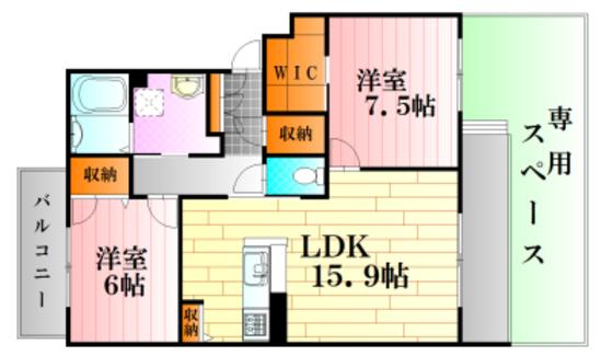 メイプルヒルズ(2LDK/1階)の間取り写真