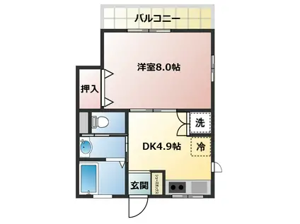 フローラ高松(1DK/2階)の間取り写真