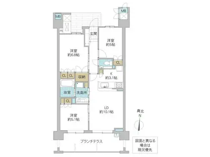 アネージュ勝田エクステージ(3LDK/12階)の間取り写真