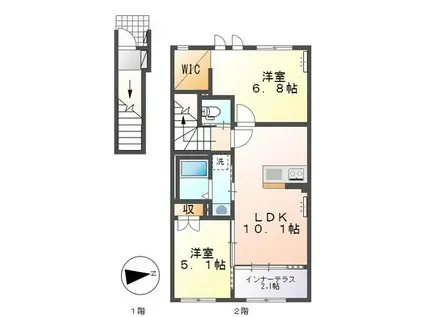 リジエール錦町(2LDK/2階)の間取り写真