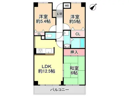 グランパス富田林(3LDK/2階)の間取り写真
